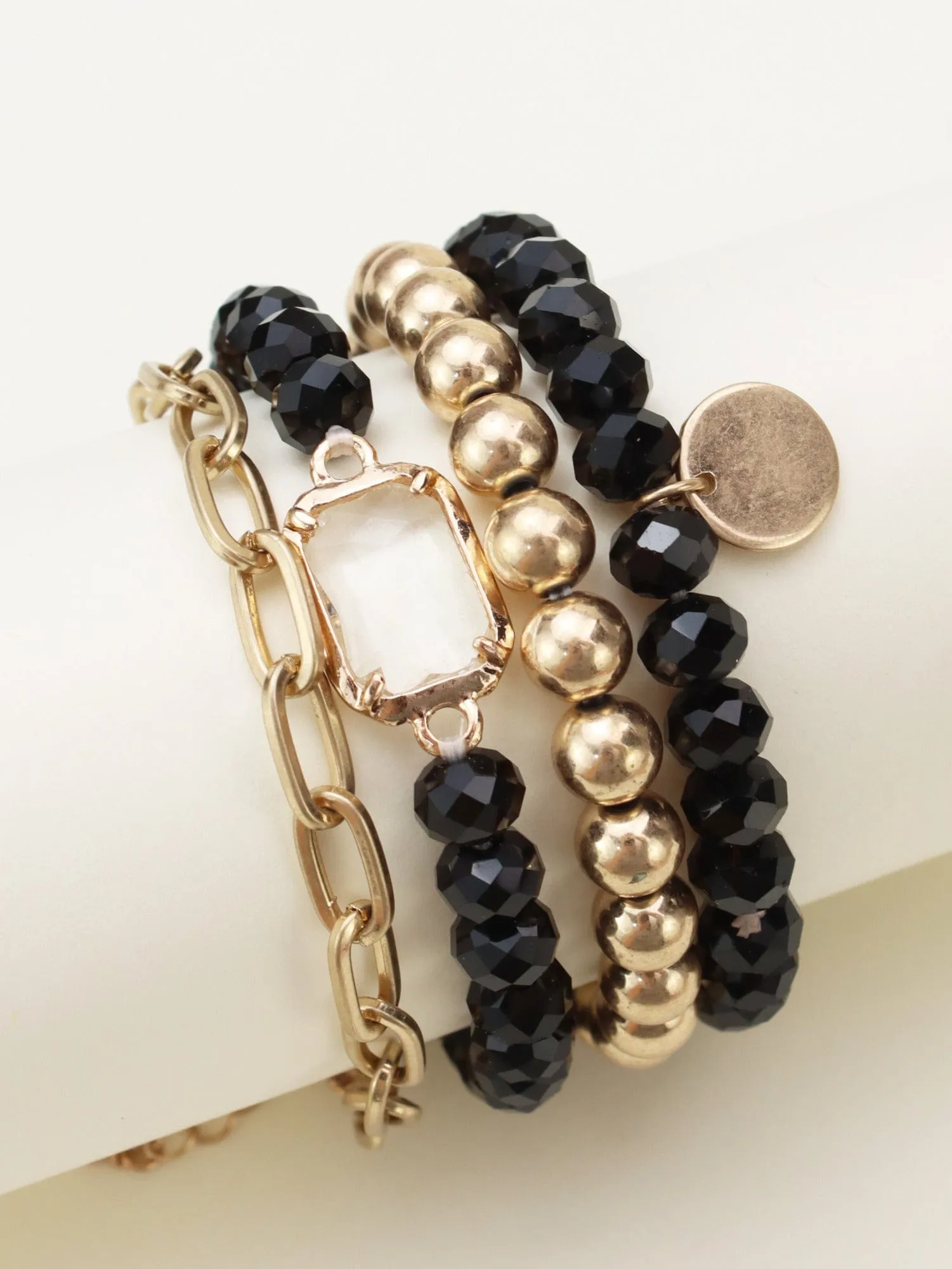 CB2169 Metallic And Faceted Beaded Bracelet Set