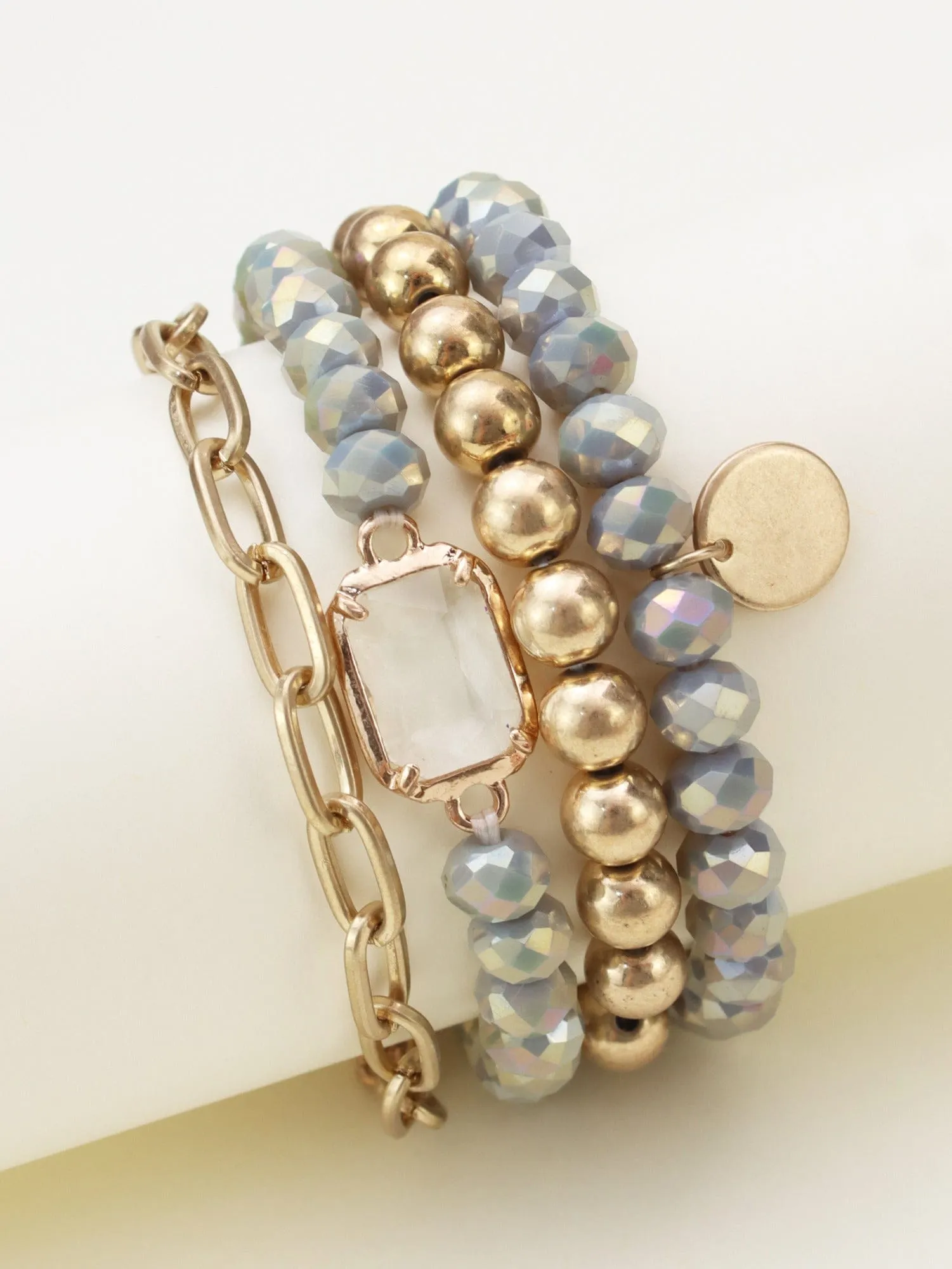 CB2169 Metallic And Faceted Beaded Bracelet Set