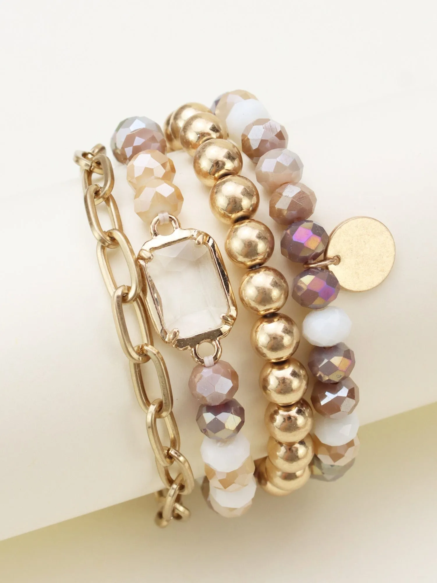 CB2169 Metallic And Faceted Beaded Bracelet Set