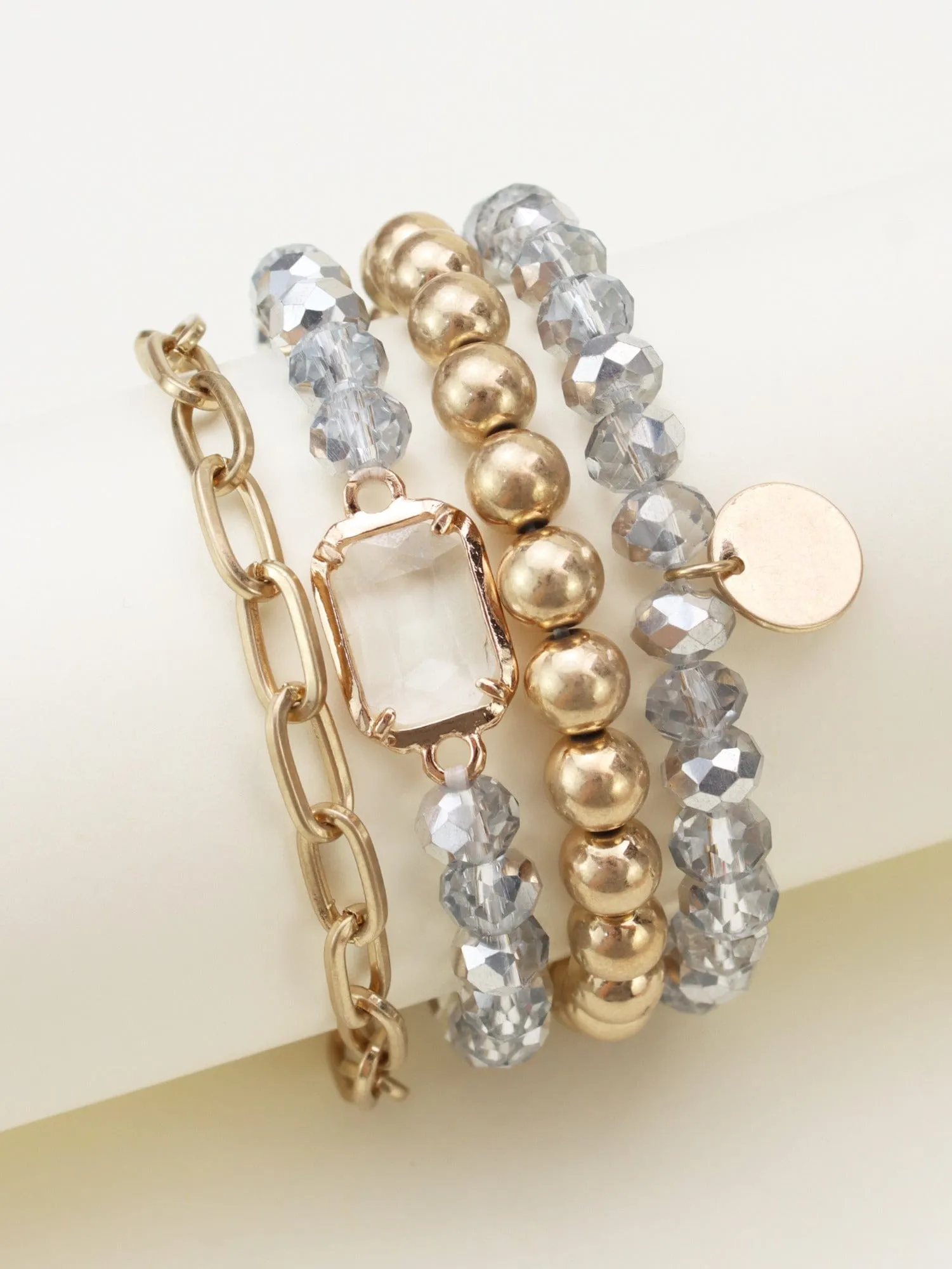 CB2169 Metallic And Faceted Beaded Bracelet Set