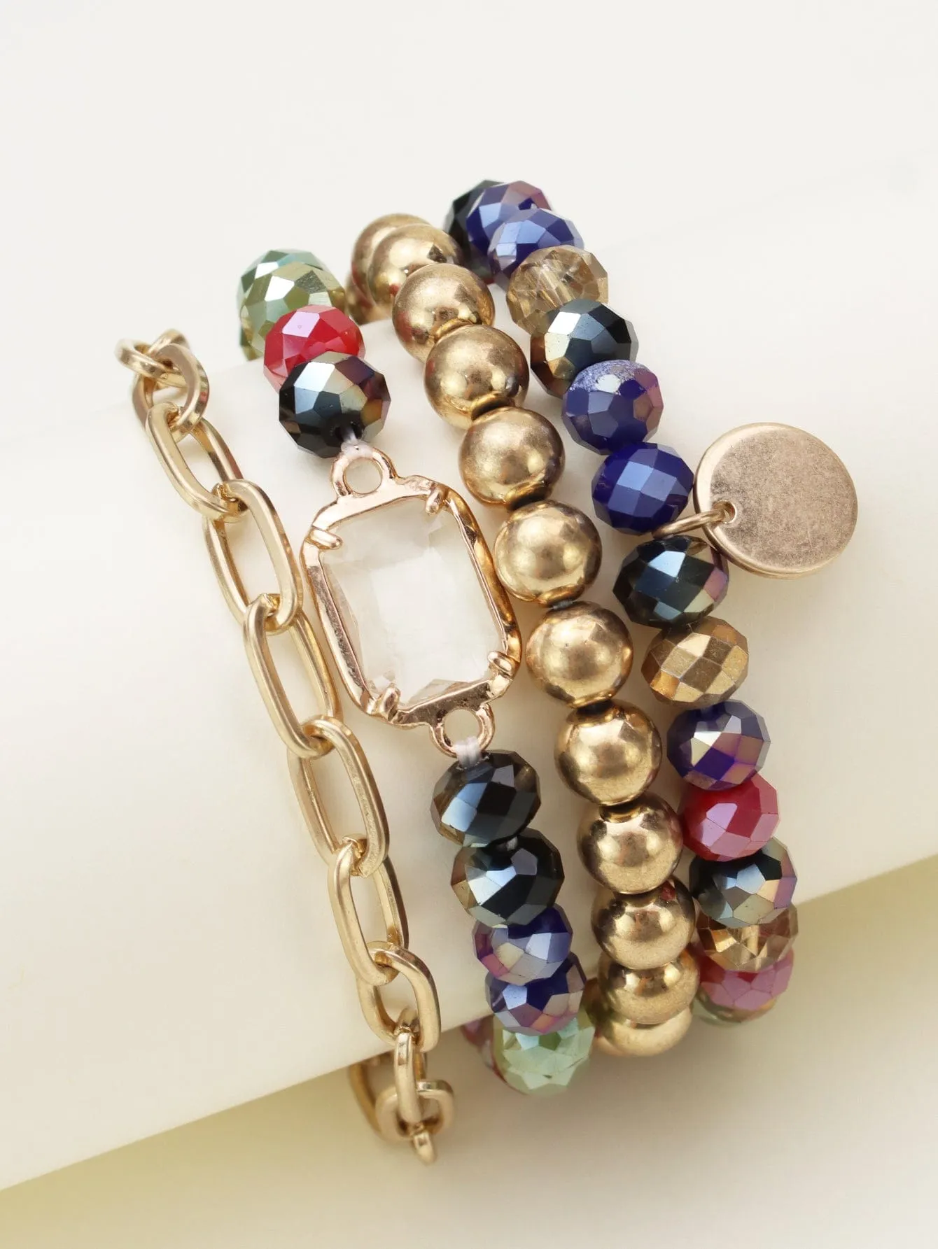 CB2169 Metallic And Faceted Beaded Bracelet Set