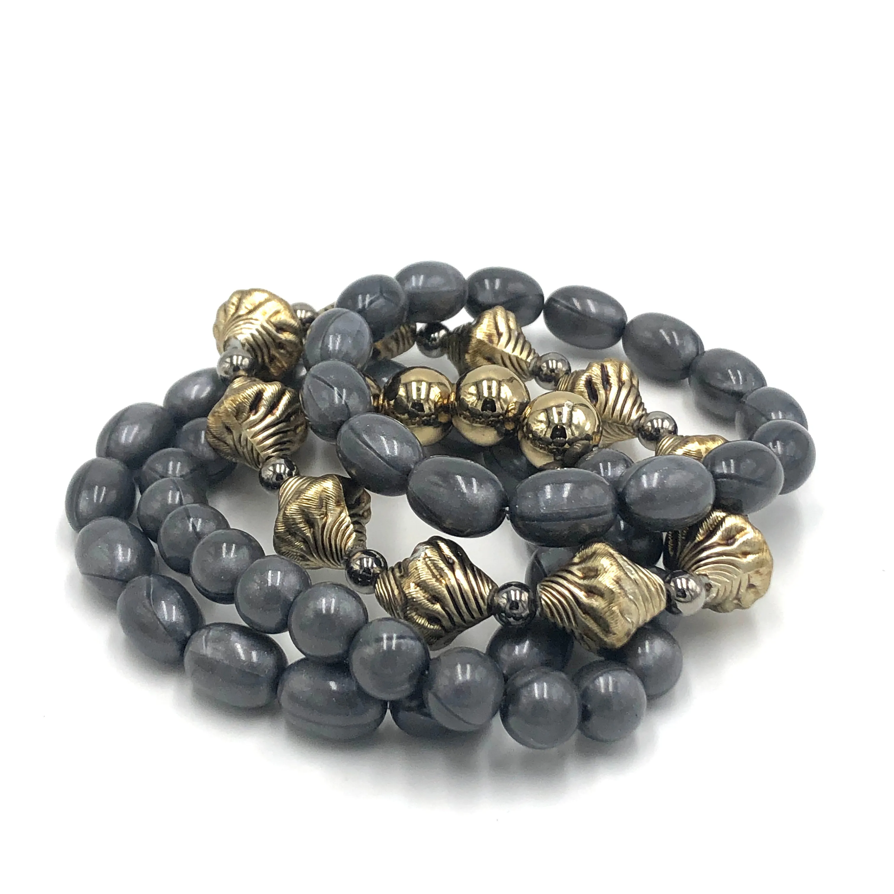 Charcoal Aura & Pewter Stack and Stretch Bracelets Set