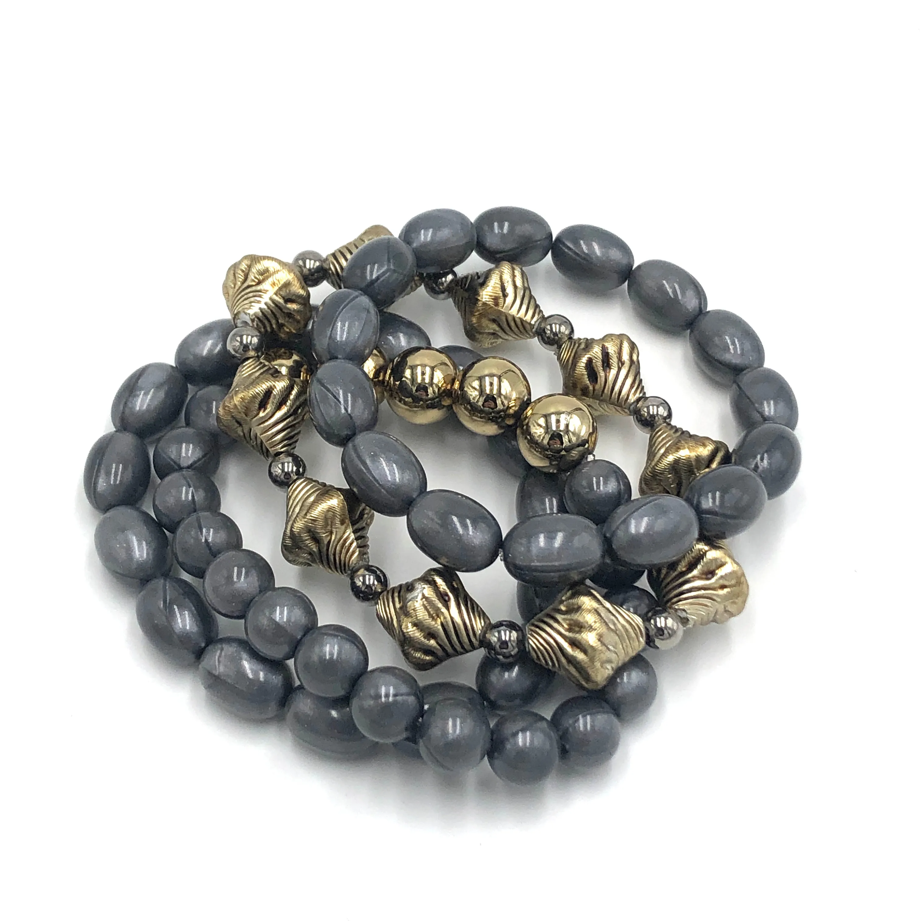 Charcoal Aura & Pewter Stack and Stretch Bracelets Set