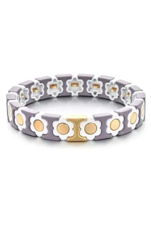 Daisy chain bracelet | Taupe White & Gold