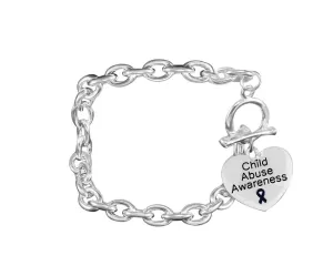 Dark Blue Ribbon Child Abuse Awareness Heart Charm Link Style Chunky Bracelets