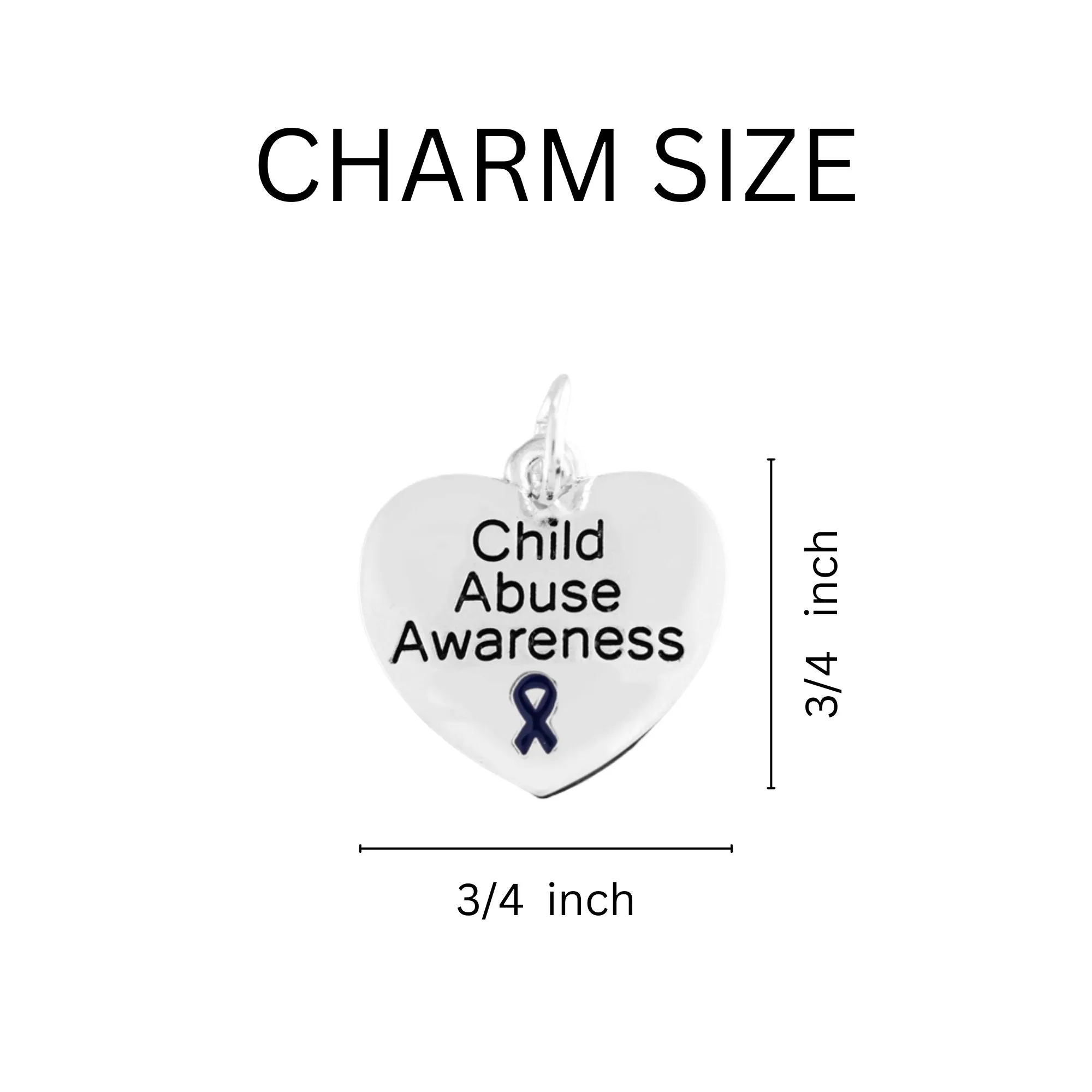 Dark Blue Ribbon Child Abuse Awareness Heart Charm Link Style Chunky Bracelets