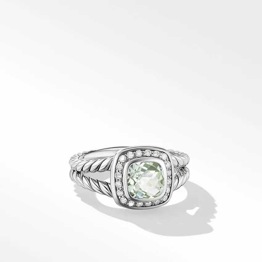 David Yurman Petite Albion® Ring in Sterling Silver with Prasiolite and Pavé Diamonds