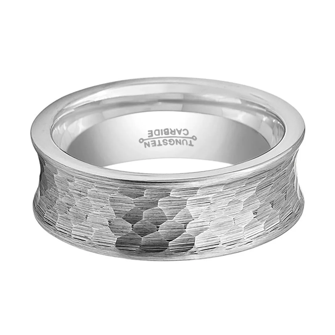 DECIUS | Silver Tungsten Ring, Hammered, Concave