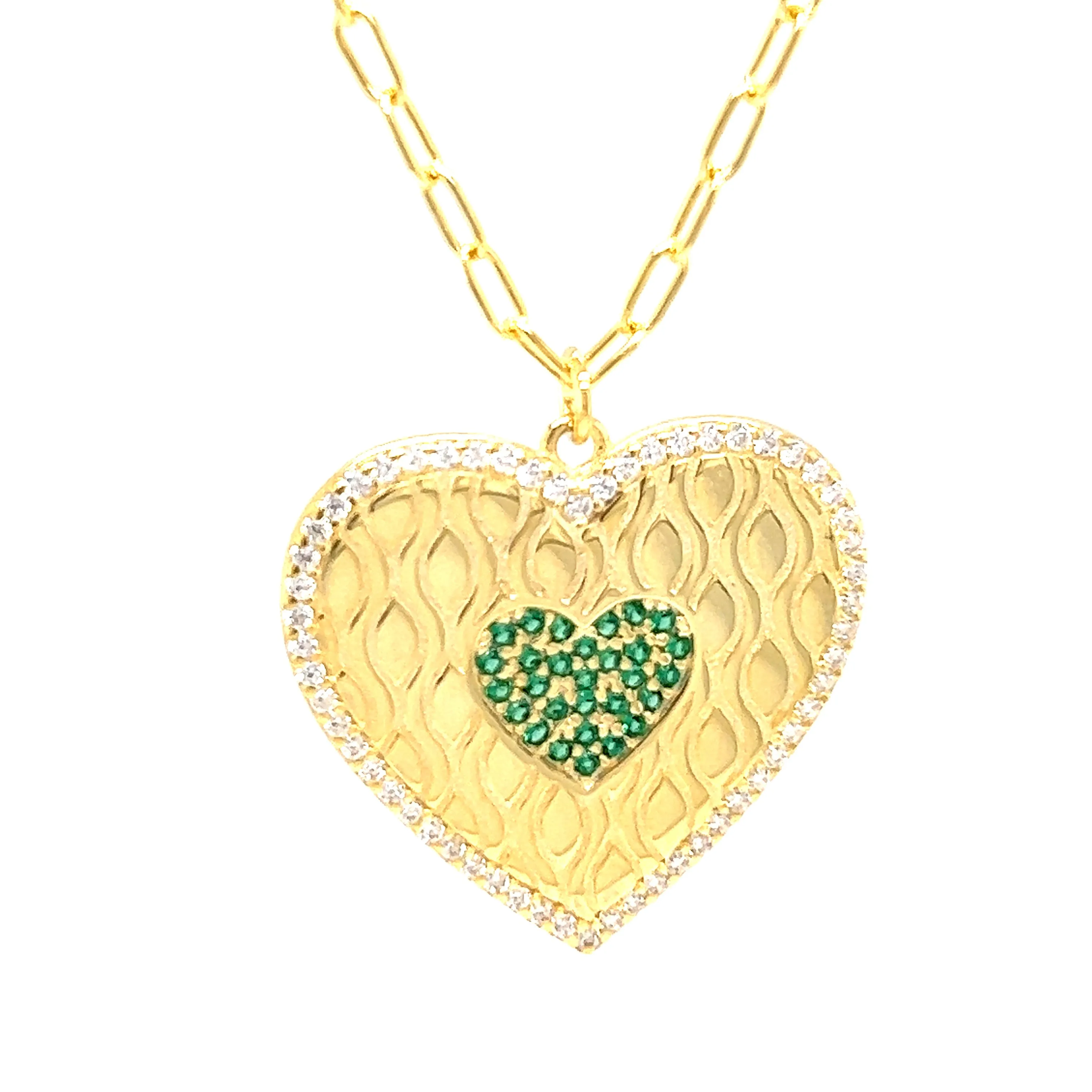 Designed Heart with Emerald Center Stones