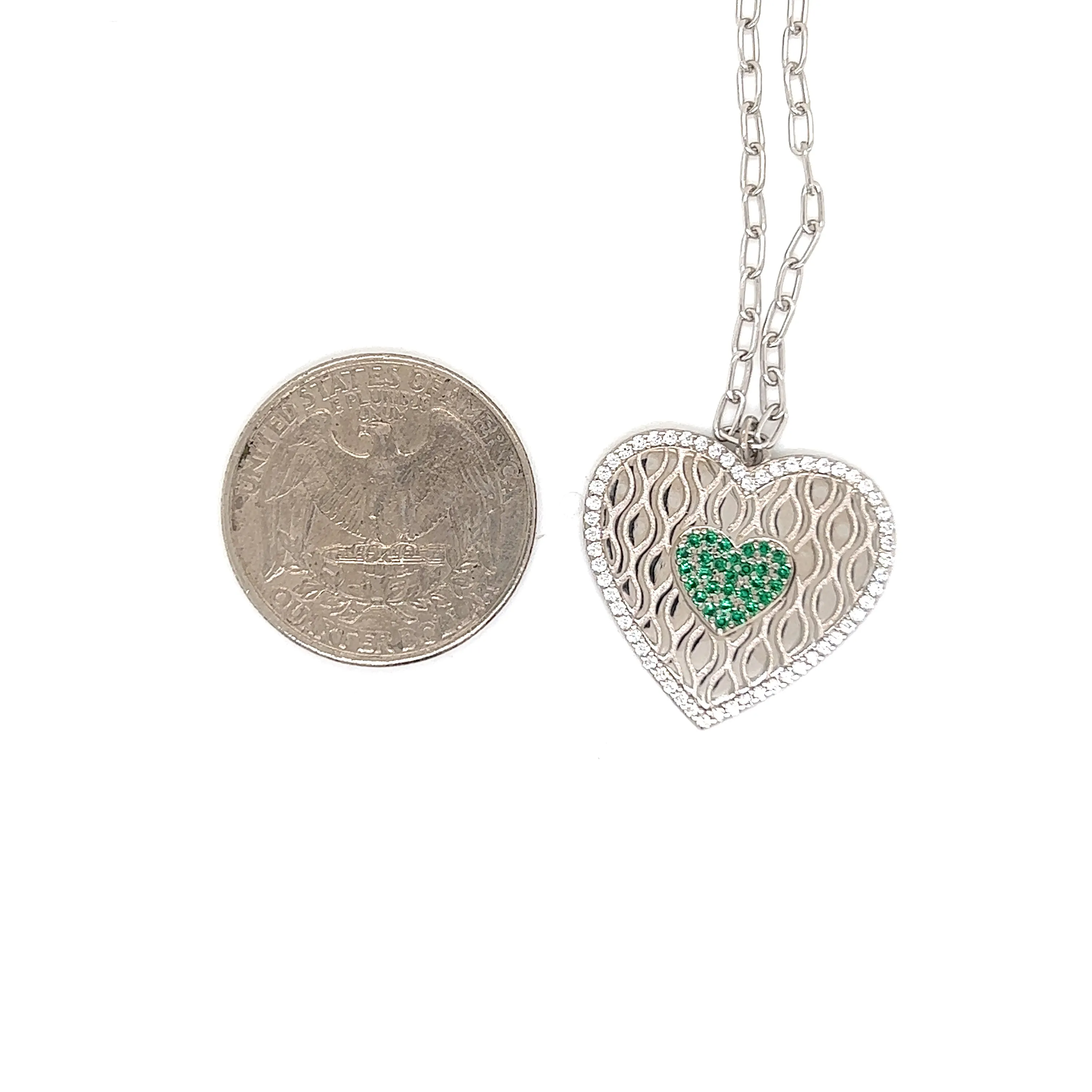 Designed Heart with Emerald Center Stones