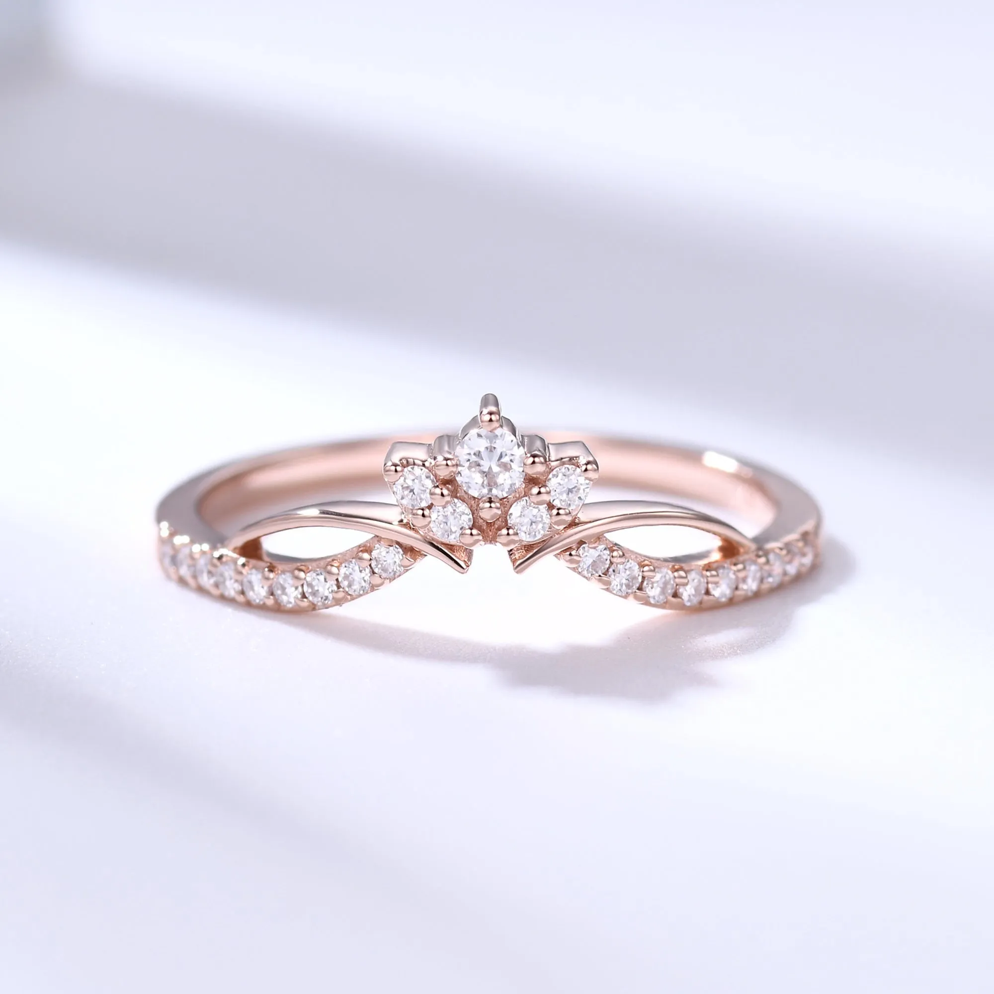 Diamond Rose Gold Wedding Ring Cluster Chevron