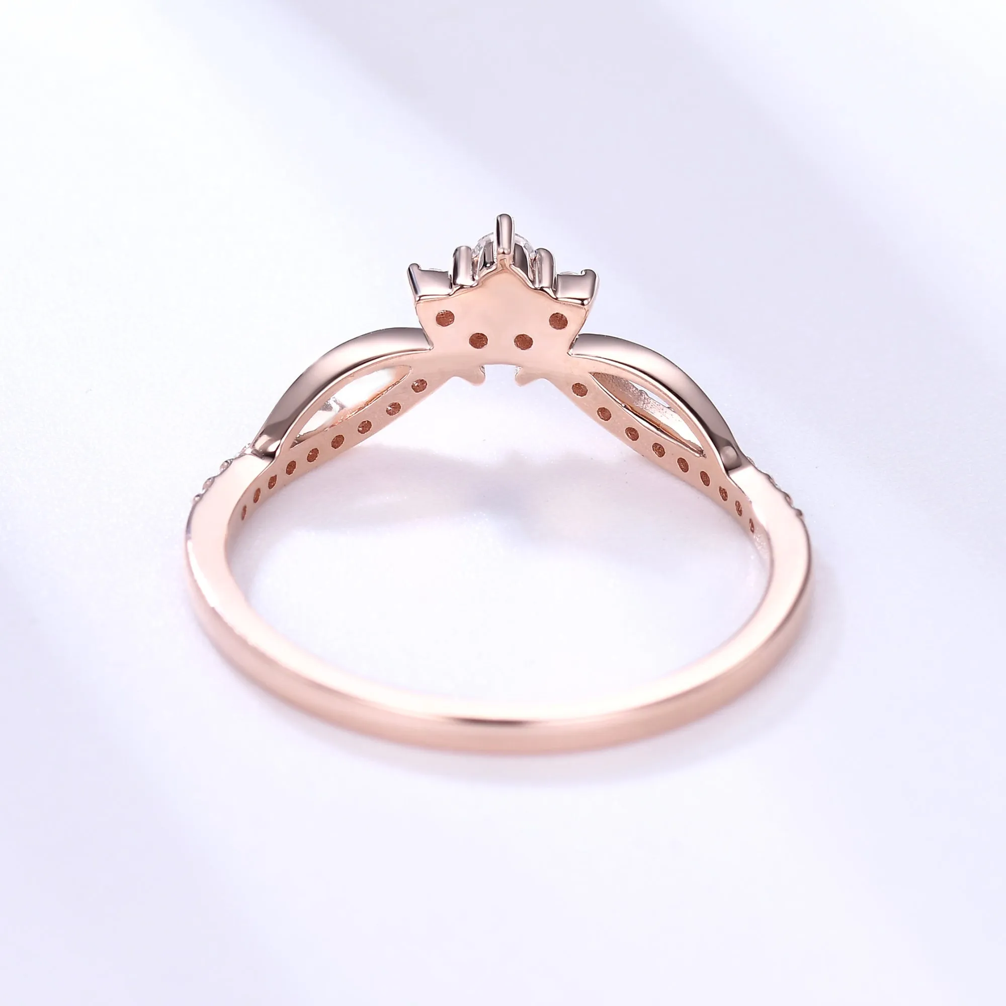 Diamond Rose Gold Wedding Ring Cluster Chevron