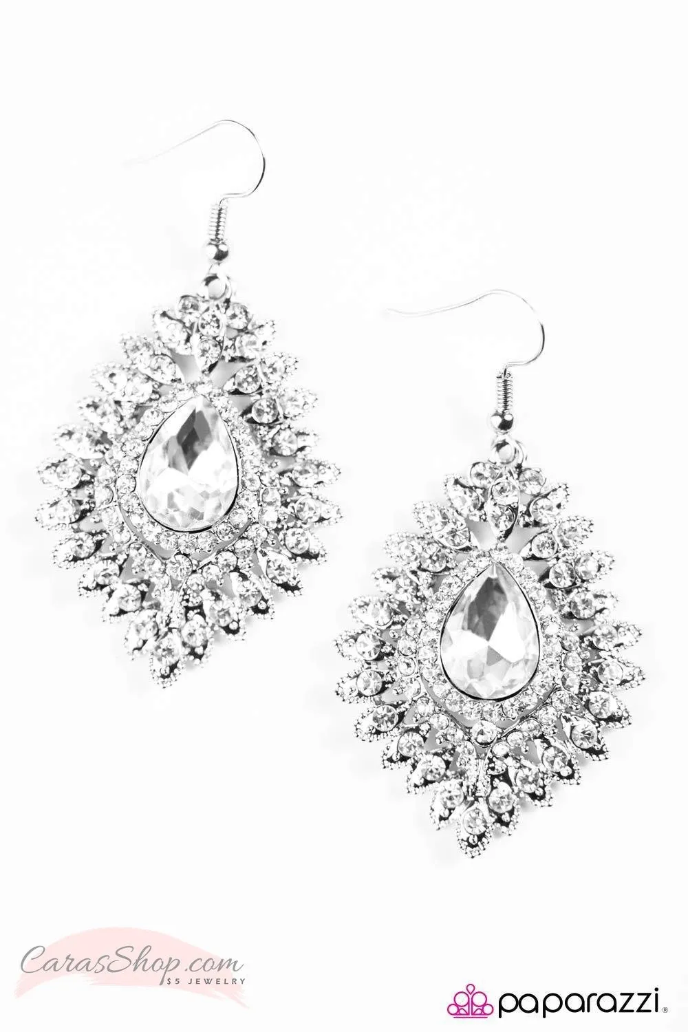 DIVA-de and Conquer White Rhinestone Earrings - Paparazzi Accessories