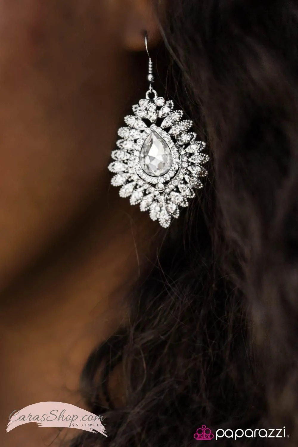 DIVA-de and Conquer White Rhinestone Earrings - Paparazzi Accessories