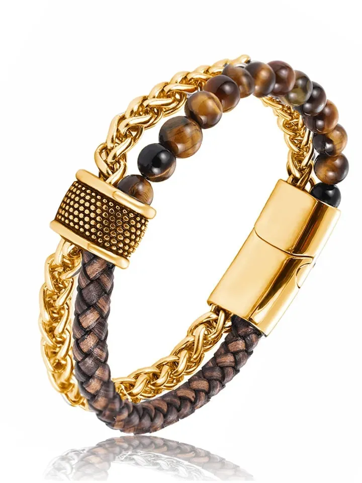 Double Layer Stainless & Beaded Bracelets for Men