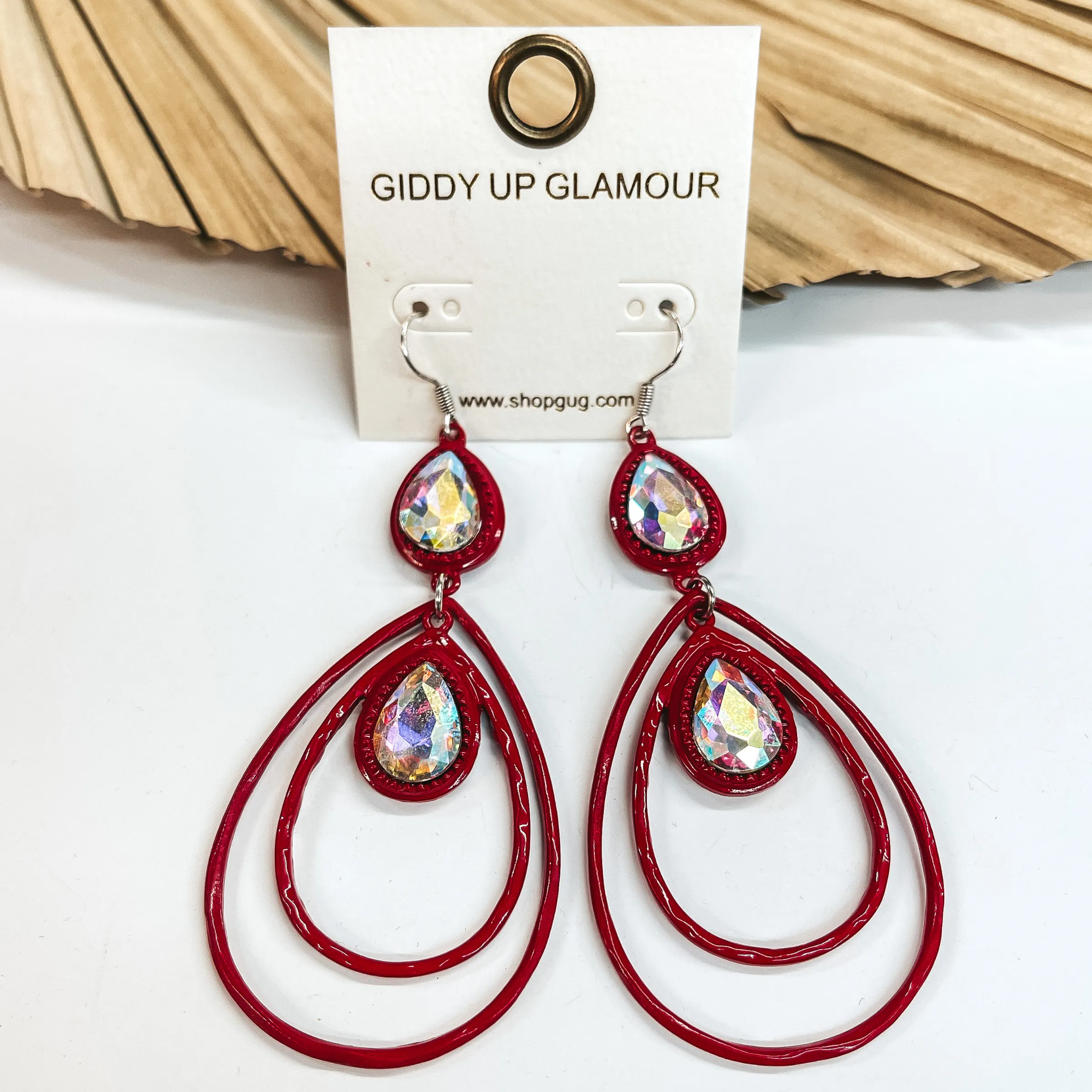 Double Teardrop Earrings with AB Crystals in Red