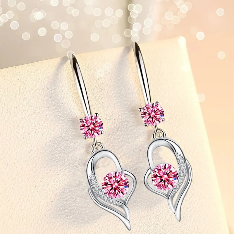 Drop Earrings Heart-shaped Blue/white/pink/purple Crystal Dangle Earring Charming Ear Jewelry For Women