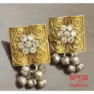 Dual Tone Golden Oxidized Indian Trendy Stud Earrings