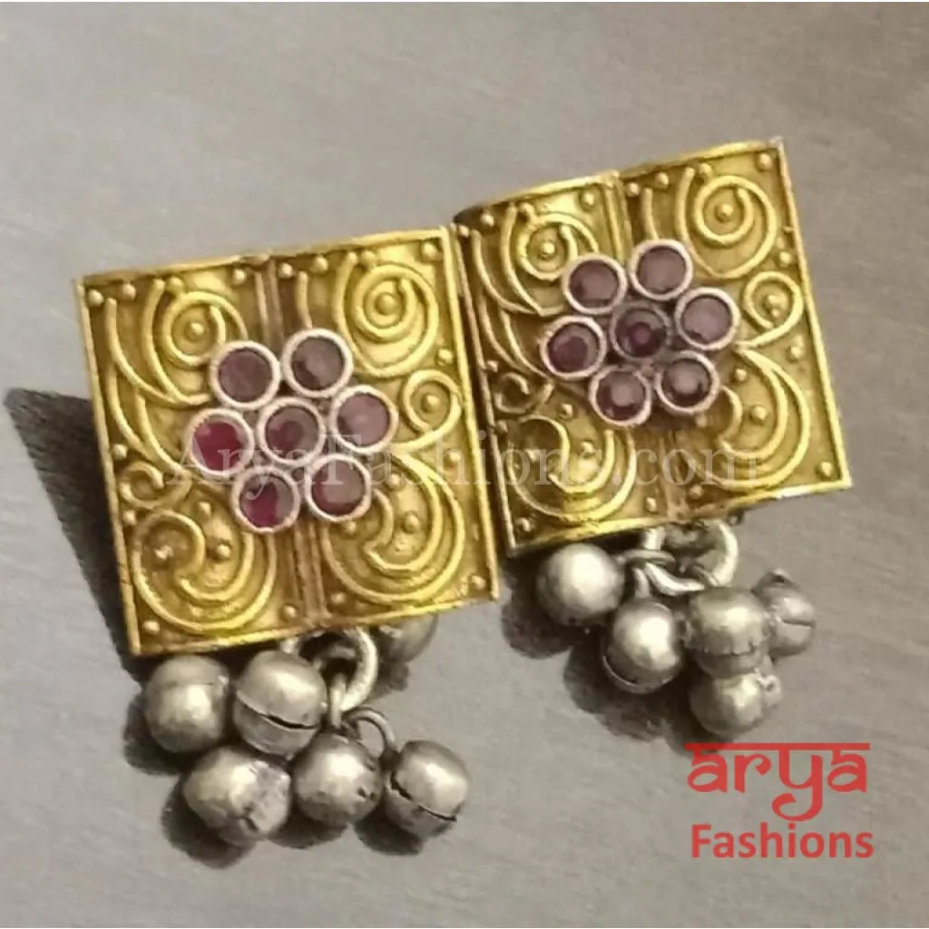 Dual Tone Golden Oxidized Indian Trendy Stud Earrings