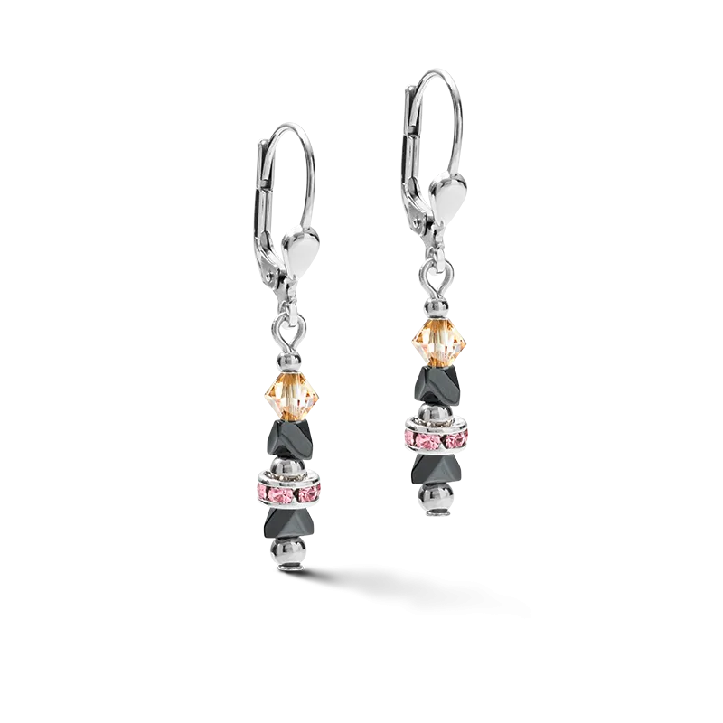 Earrings Fine & Edgy Hematite & Crystals & Stainless Steel peach-pink