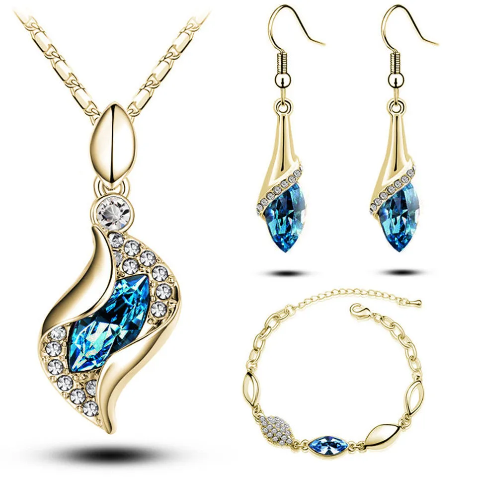 Elegant Luxury Design 18k Rose Gold Plated Colorful Austrian Crystal Drop Jewelry Sets