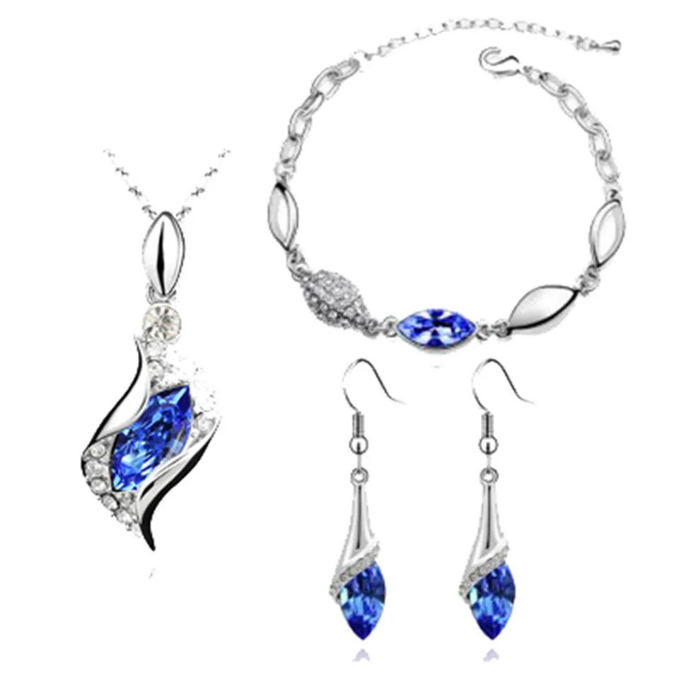 Elegant Luxury Design 18k Rose Gold Plated Colorful Austrian Crystal Drop Jewelry Sets