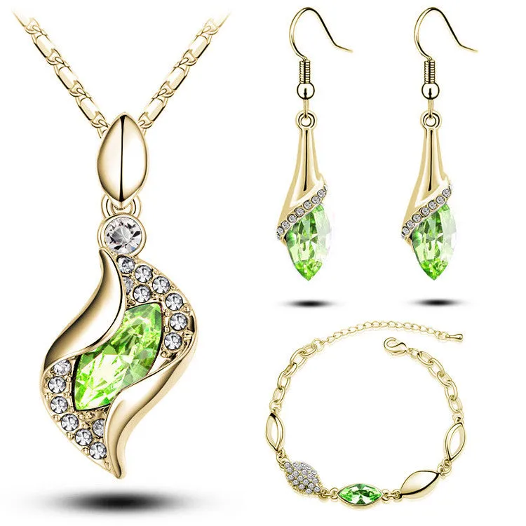 Elegant Luxury Design 18k Rose Gold Plated Colorful Austrian Crystal Drop Jewelry Sets