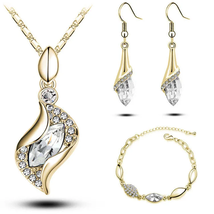 Elegant Luxury Design 18k Rose Gold Plated Colorful Austrian Crystal Drop Jewelry Sets