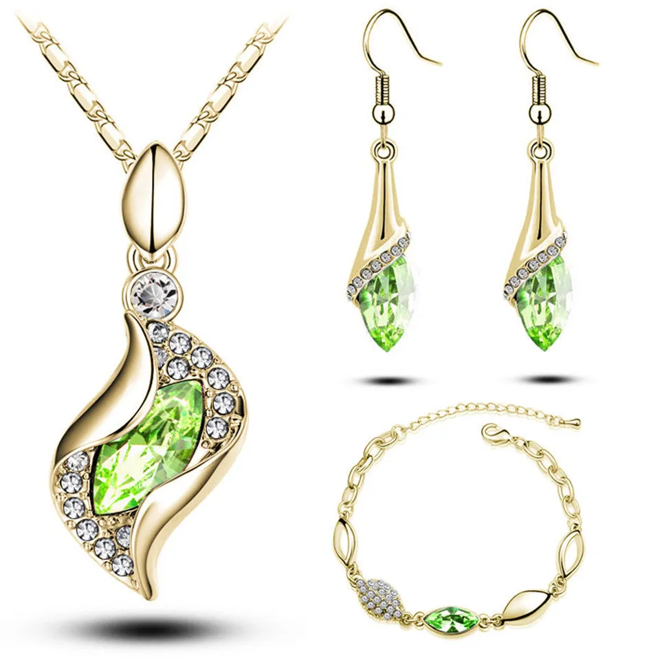 Elegant Luxury Design 18k Rose Gold Plated Colorful Austrian Crystal Drop Jewelry Sets