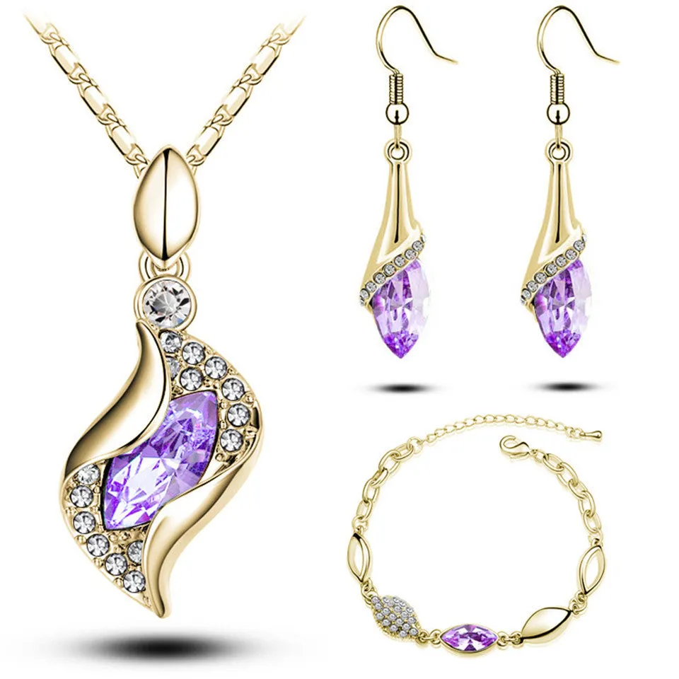 Elegant Luxury Design 18k Rose Gold Plated Colorful Austrian Crystal Drop Jewelry Sets