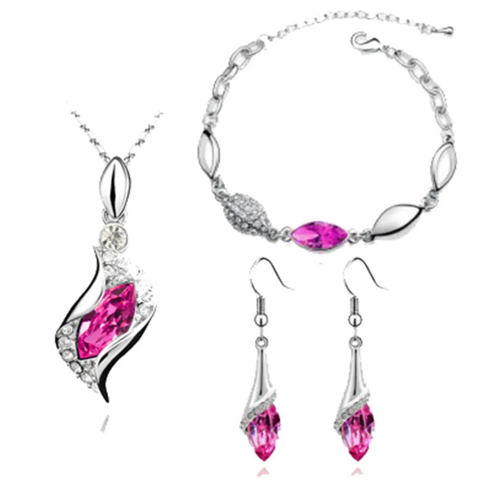 Elegant Luxury Design 18k Rose Gold Plated Colorful Austrian Crystal Drop Jewelry Sets