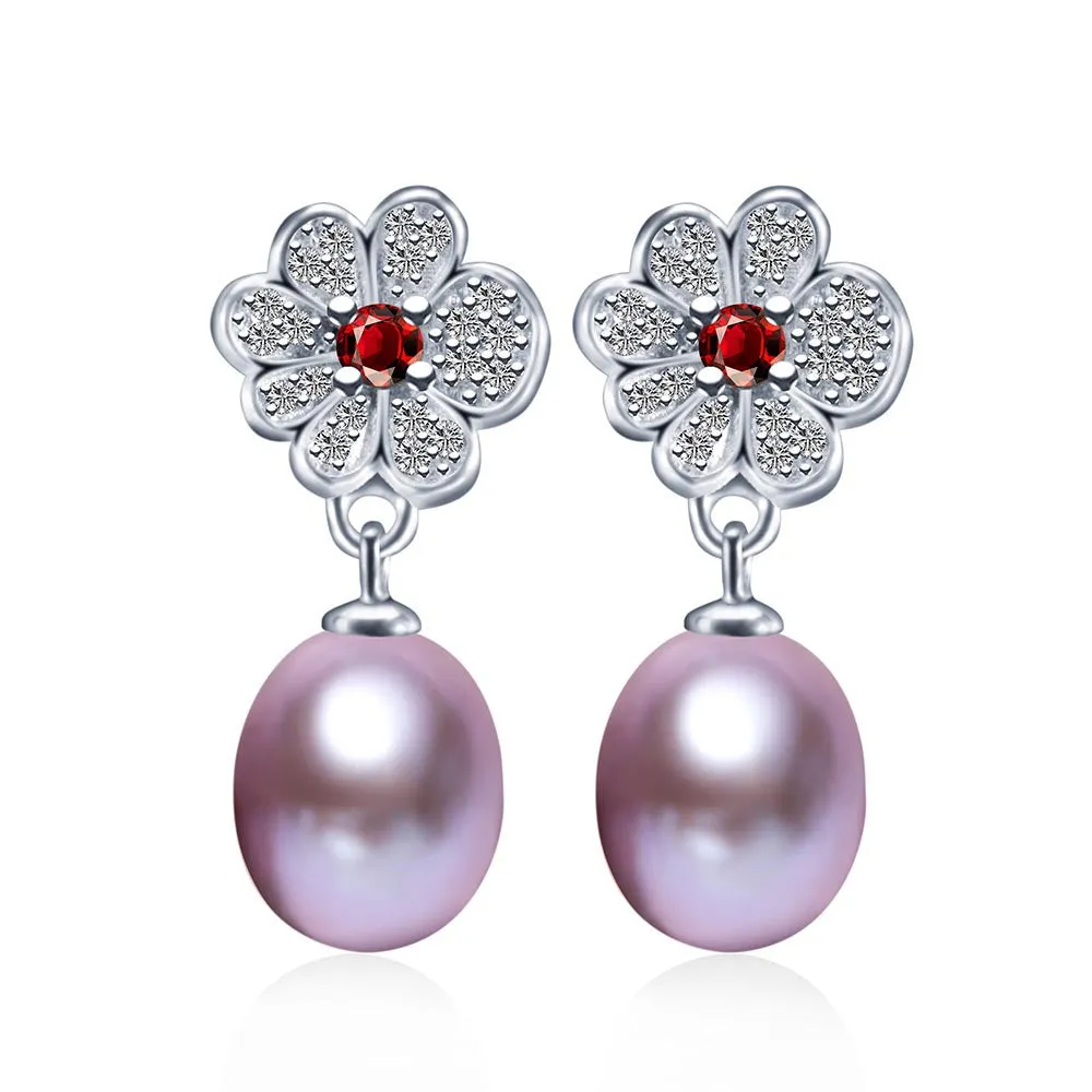 Elegant Plant Flower drop earrings,New Fashion Red Ruby dangle earrings,Best Price 925 silver jewelry