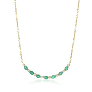 Emerald and Diamond Curved Bar Necklace