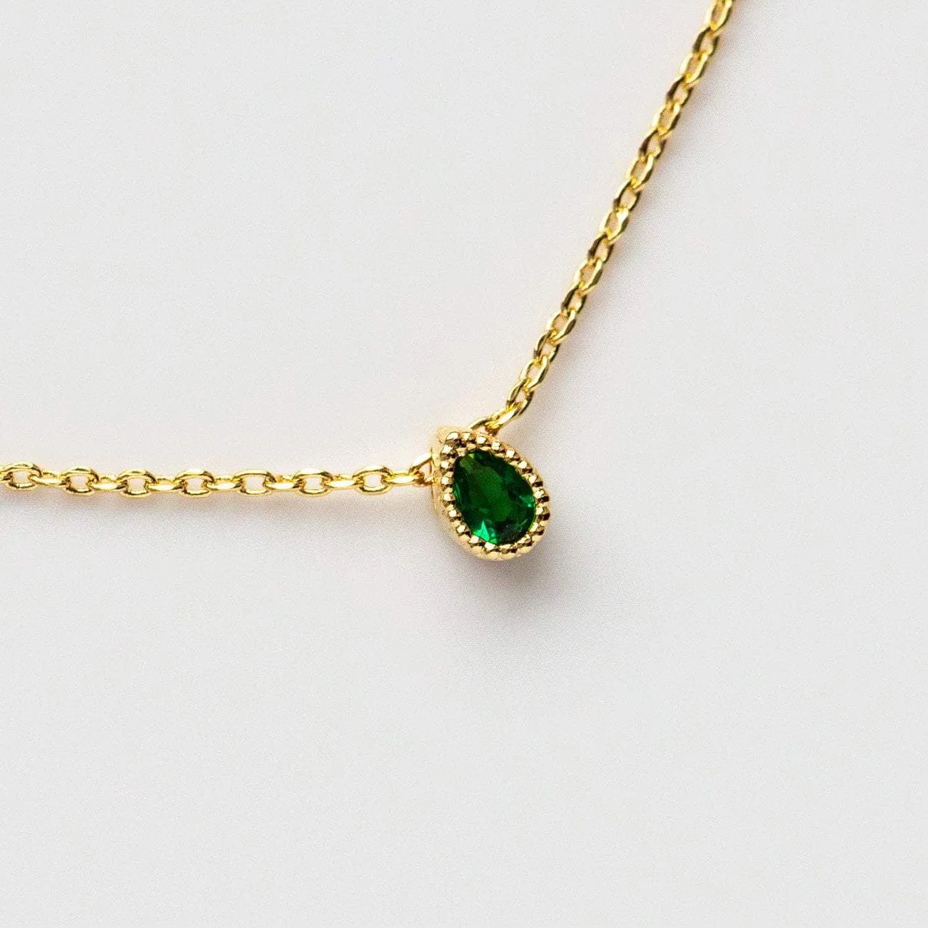 Emerald Tiny Teardrop Necklace