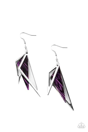 Evolutionary Edge Purple Acrylic and Silver Abstract Earrings - Paparazzi Accessories