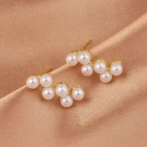 Fashion Korean White Pearl Bohemian Golden Round Wedding New Earring