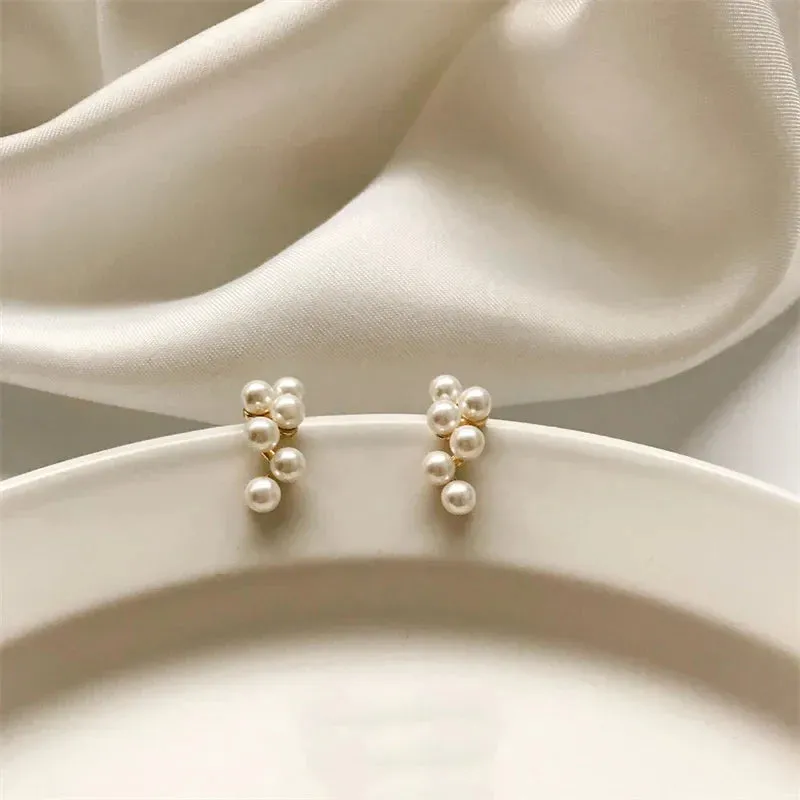 Fashion Korean White Pearl Bohemian Golden Round Wedding New Earring