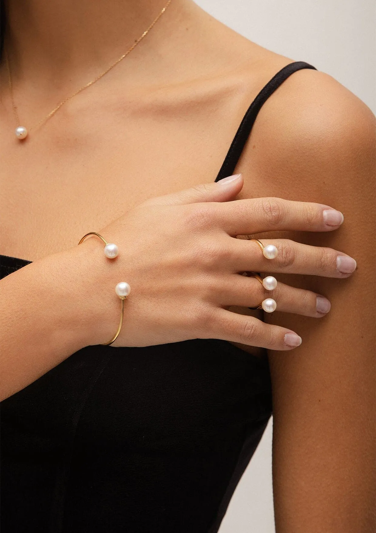 Filo Di Luna Pearl Gold Double Ring