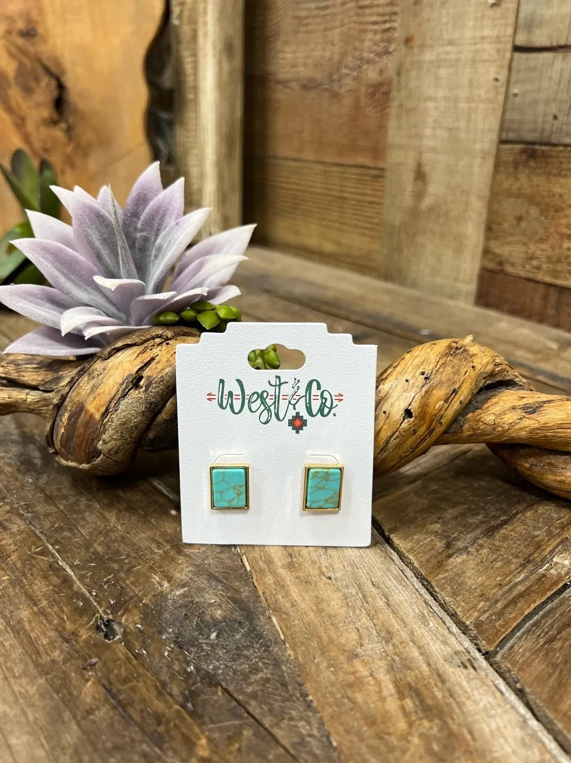 Fresno Turquoise Rectangular Stud Earrings