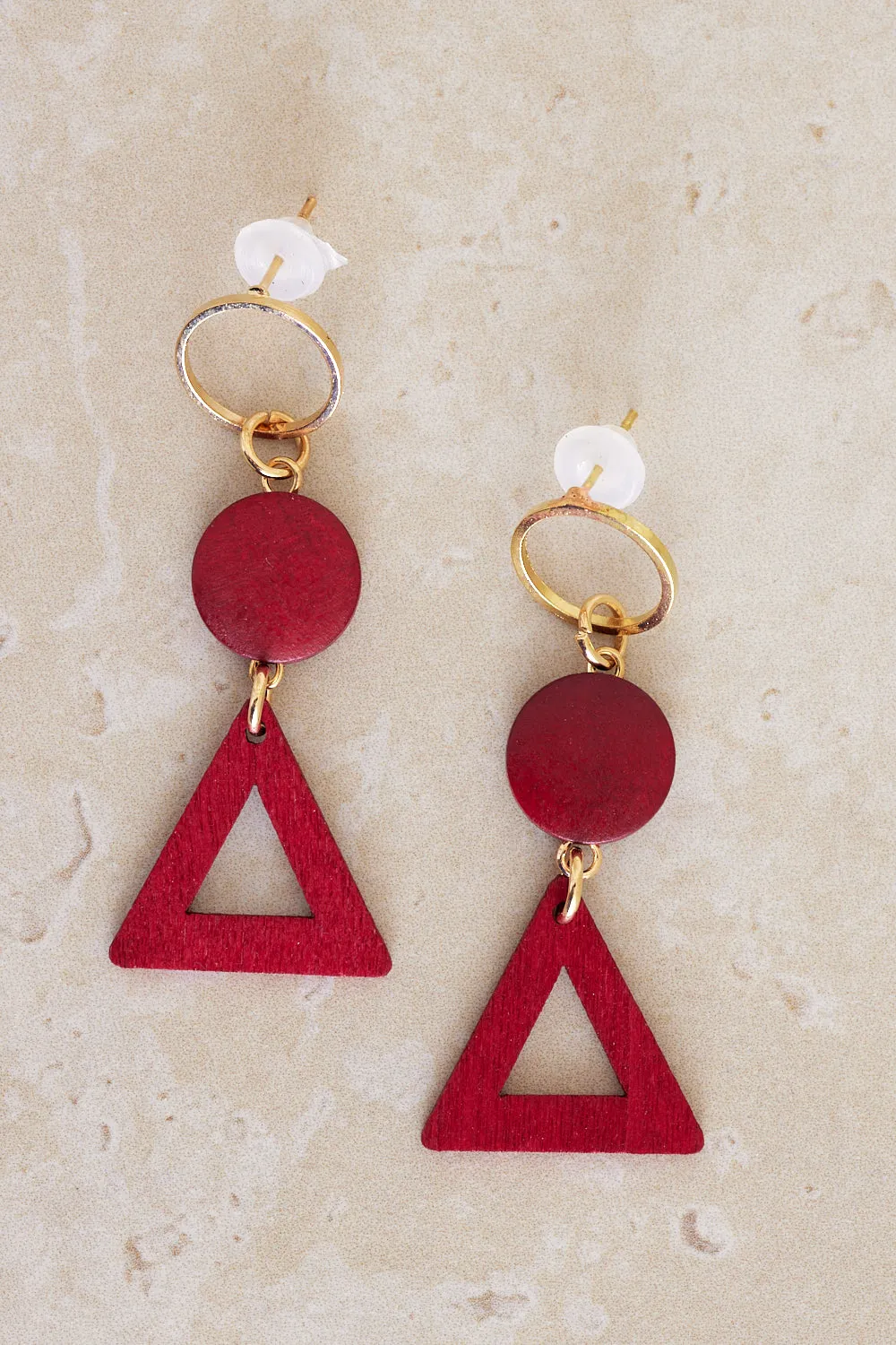 Geometric Style Earrings - Red