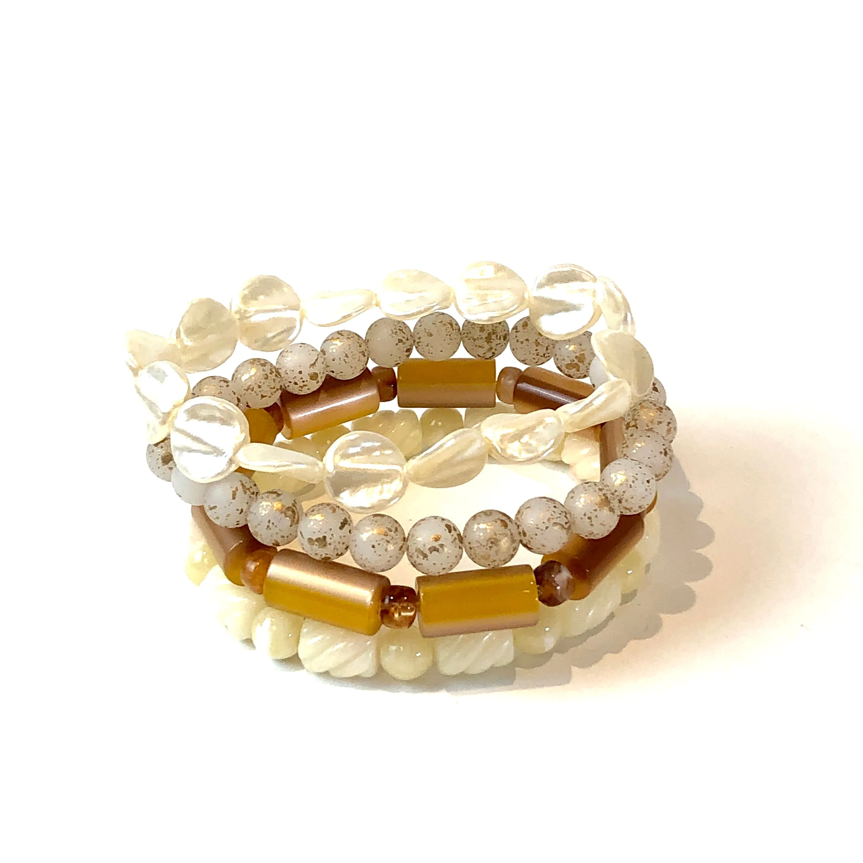 Gilded Spatter & Pearls Stack and Stretch Bracelet Set