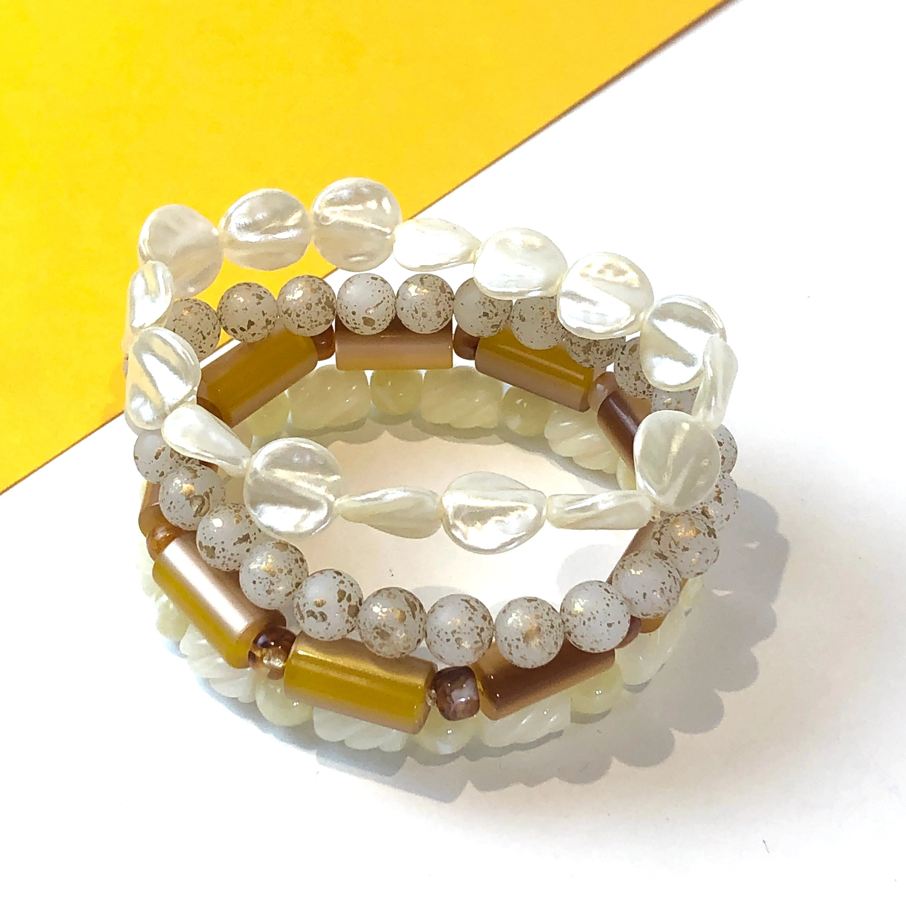 Gilded Spatter & Pearls Stack and Stretch Bracelet Set