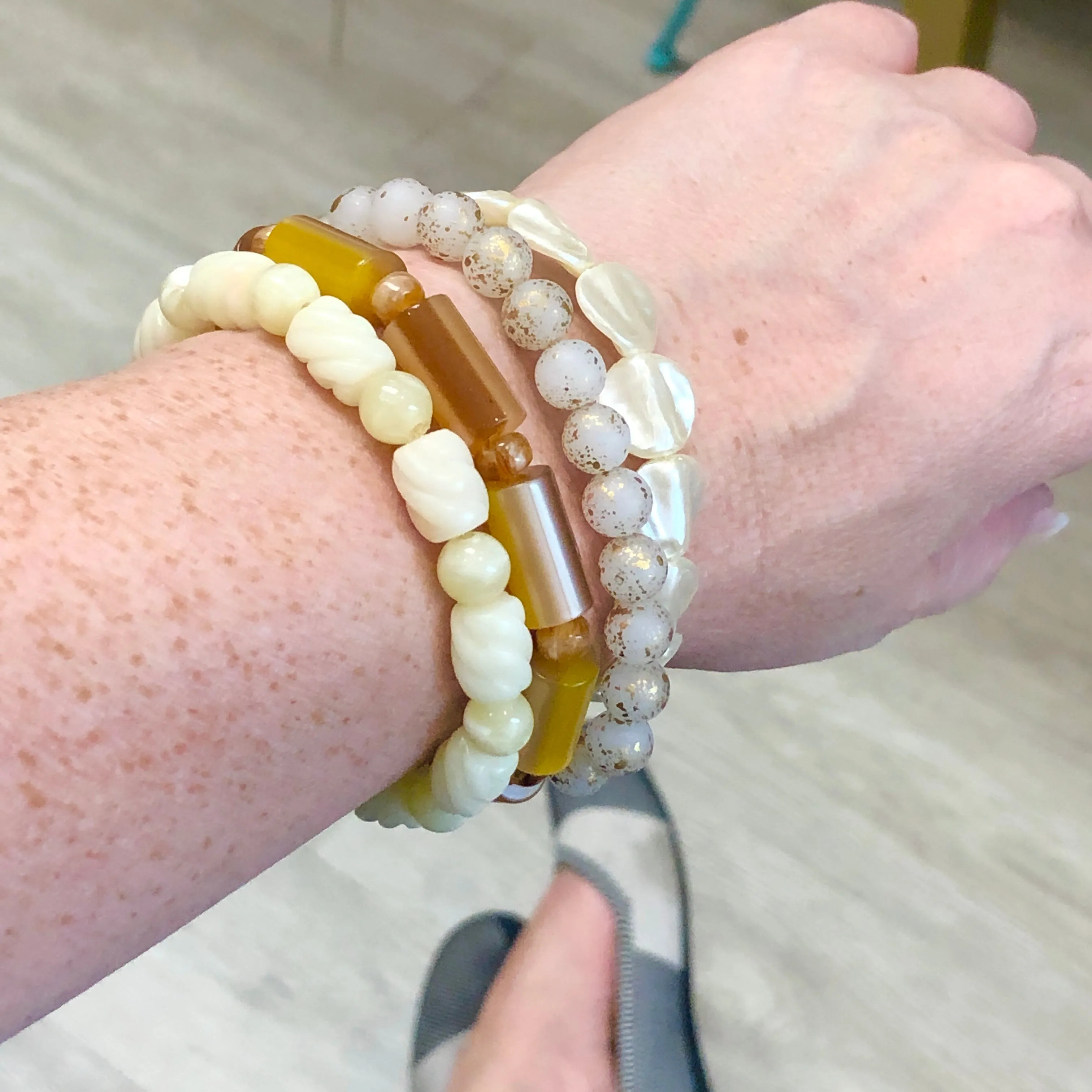 Gilded Spatter & Pearls Stack and Stretch Bracelet Set