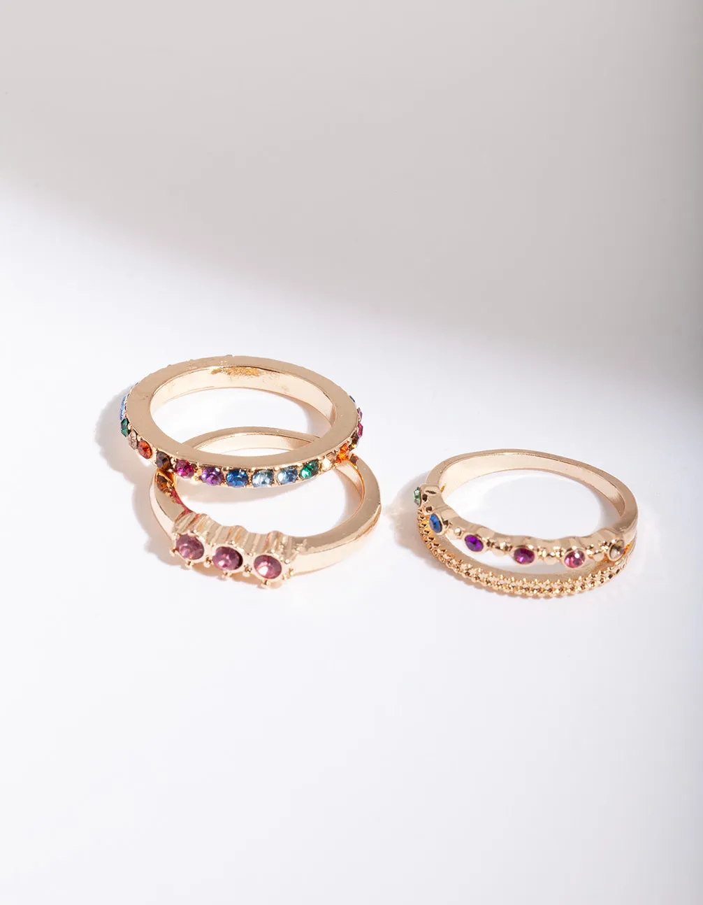 Gold Diamante Rainbow Ring Stack