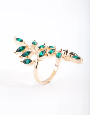 Gold Green Stone Leaf Ring