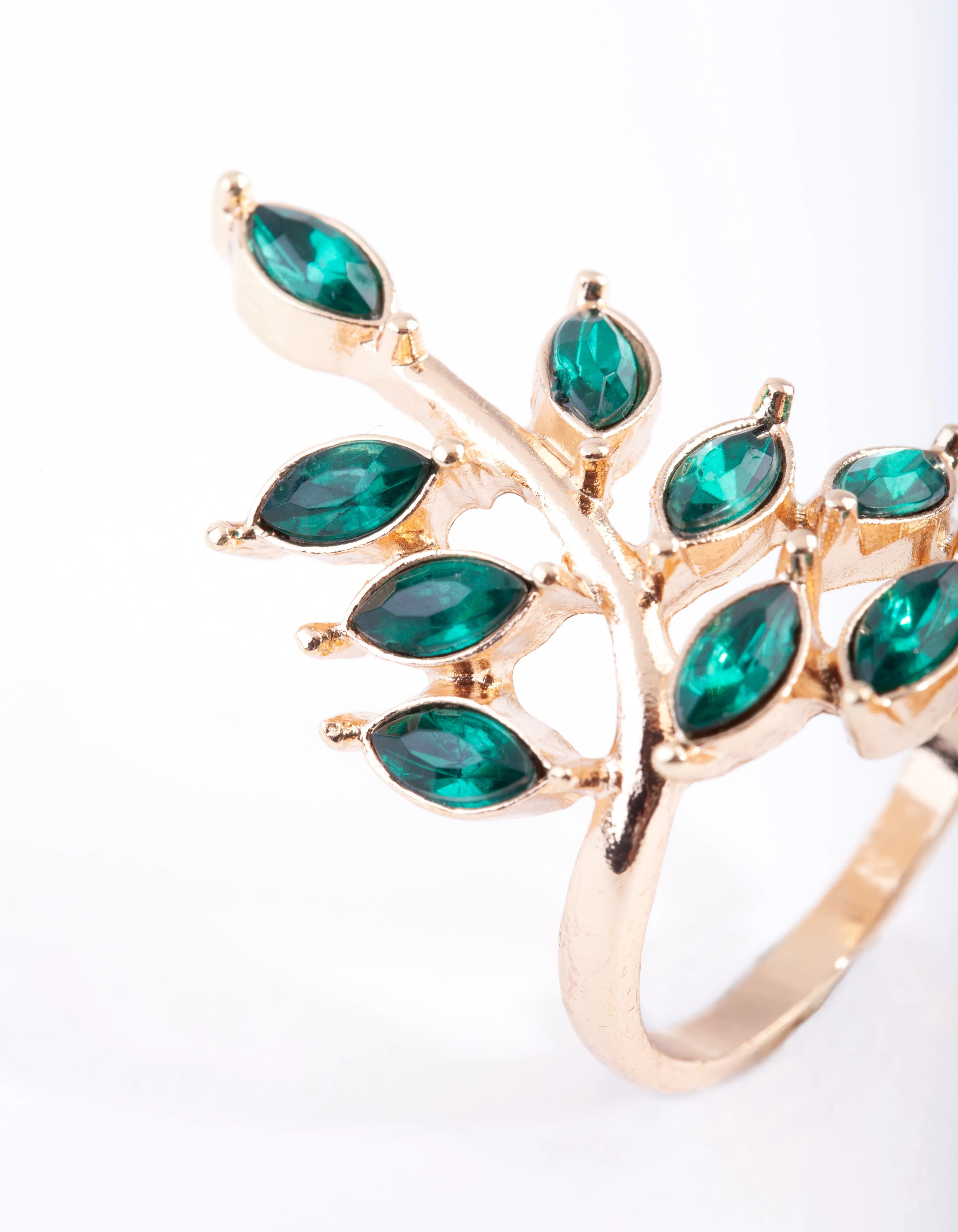 Gold Green Stone Leaf Ring