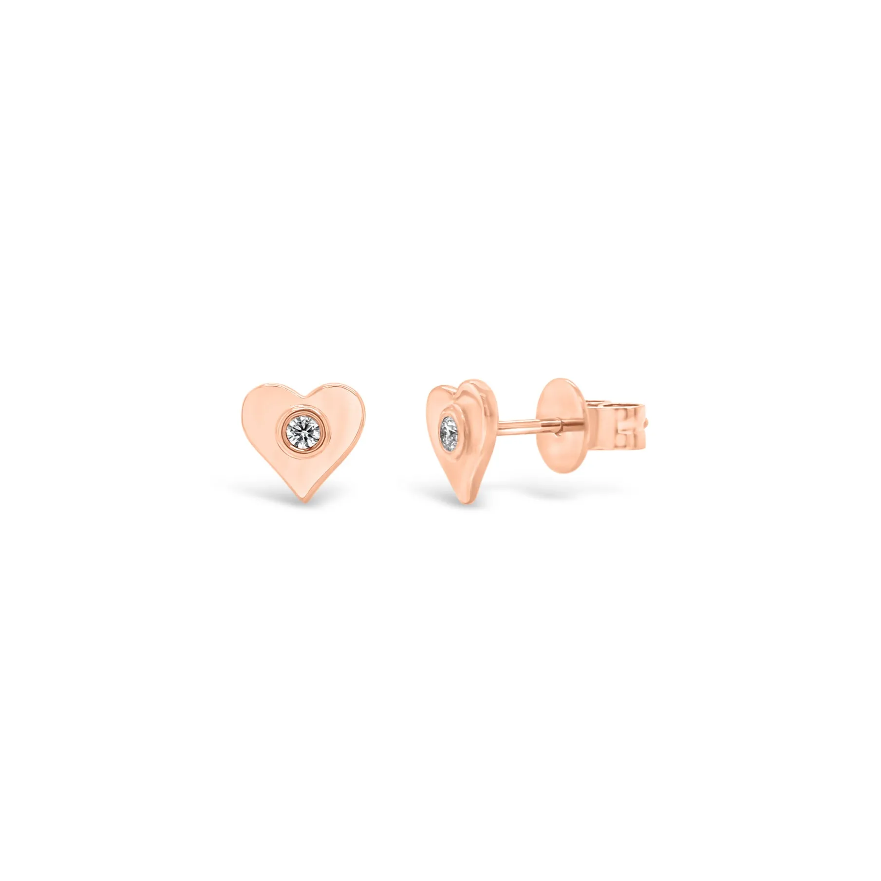 Gold Heart Stud Earrings with Diamond Centers