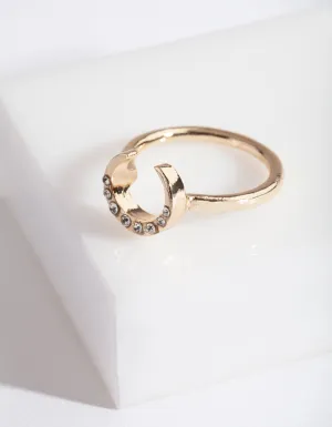 Gold Horseshoe Diamante Ring