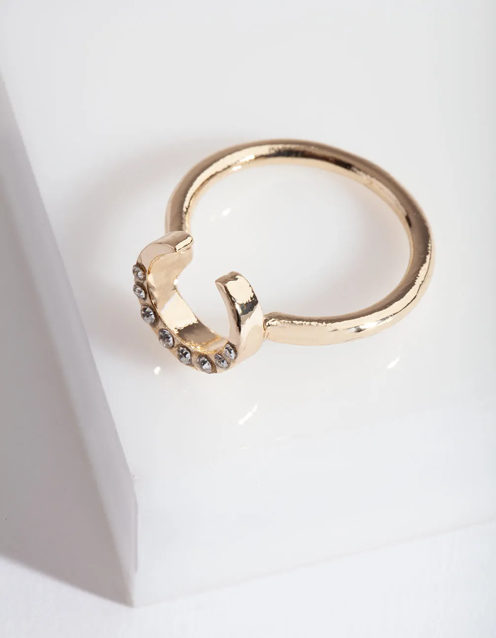 Gold Horseshoe Diamante Ring