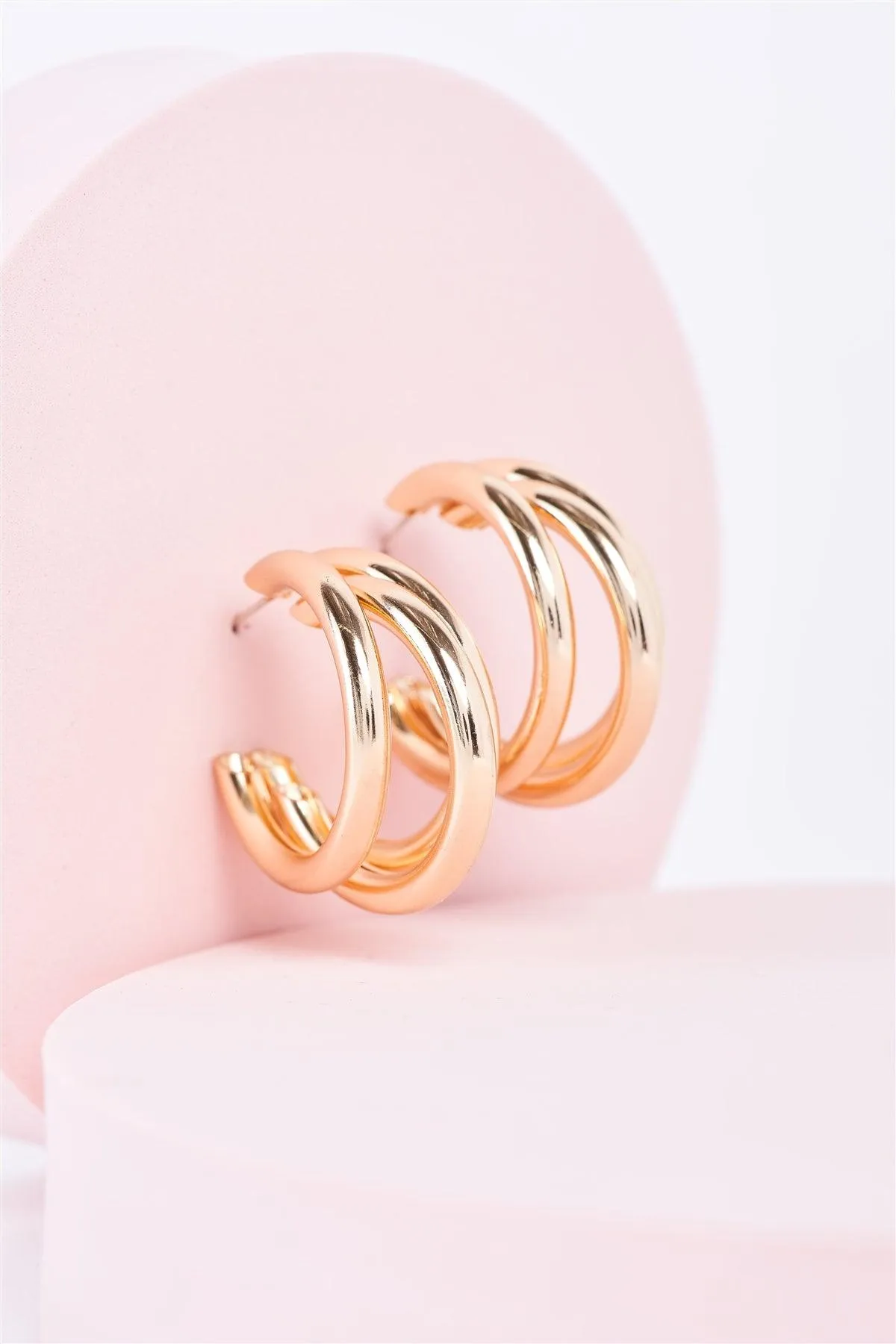 Gold Large Massive Triple Hoop Earrings /3 Pairs